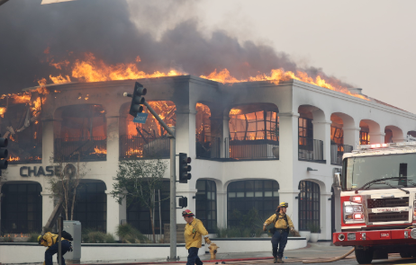 A building burning on Sunset Boulevard in Pacific Palisades on January 8 (Wikipedia).
