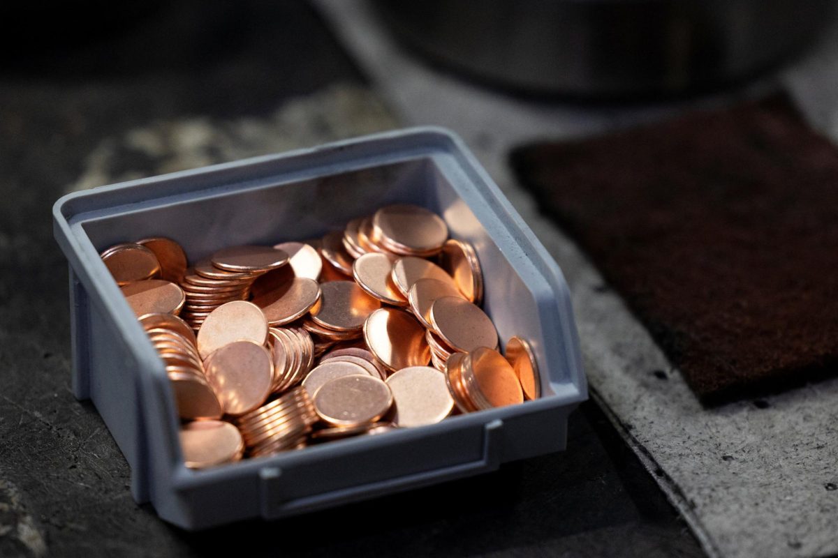 Blank pennies await pressing at the United States Mint ahead of U.S. Treasurer Brandon Beach's visit to strike the final five circulating one-cent coins or pennies, ending 232 years of penny production in the United States, at The United States Mint in Philadelphia, Pennsylvania, U.S., November 12, 2025.  REUTERS/Rachel Wisniewski