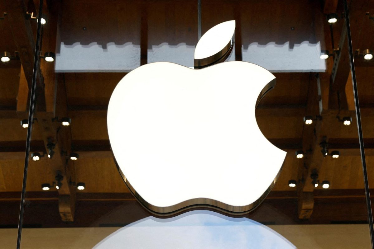 View of an Apple logo at an Apple store in Paris, France, April 23, 2025. REUTERS/Abdul Saboor